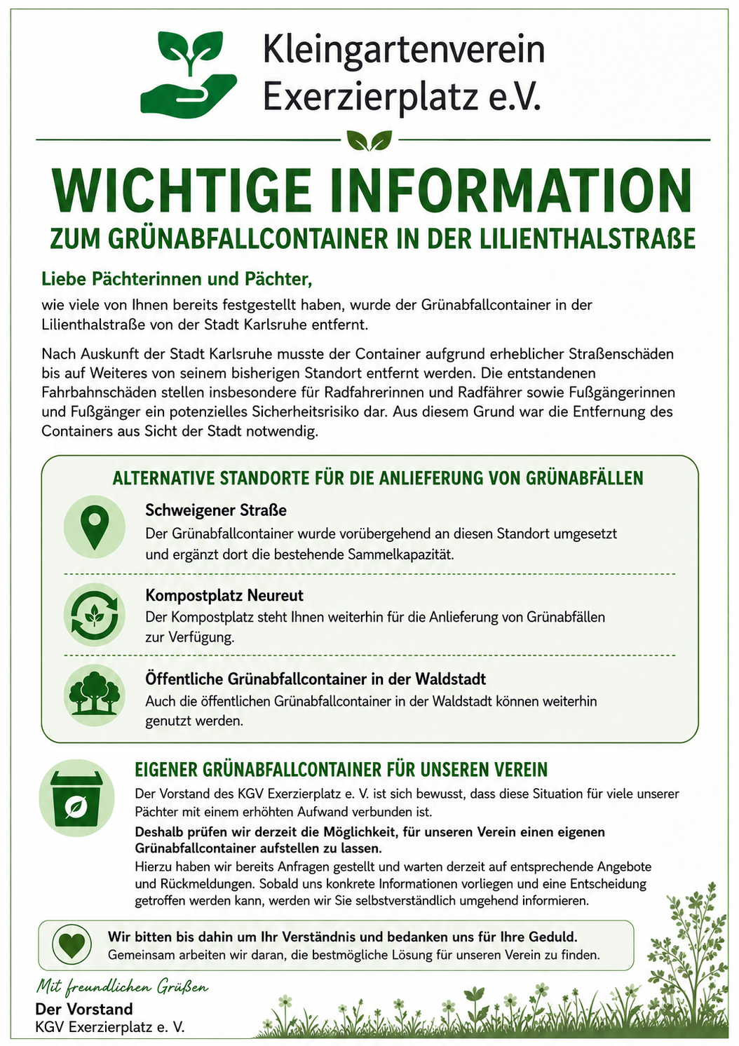 Wichtige Information Grünabfallcontainer